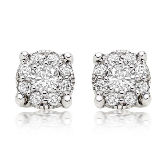 Orecchino A Bottone Da Donna Con Vero Diamante Taglio Rotondo Da 2,6 Ct, Oro Bianco 14K