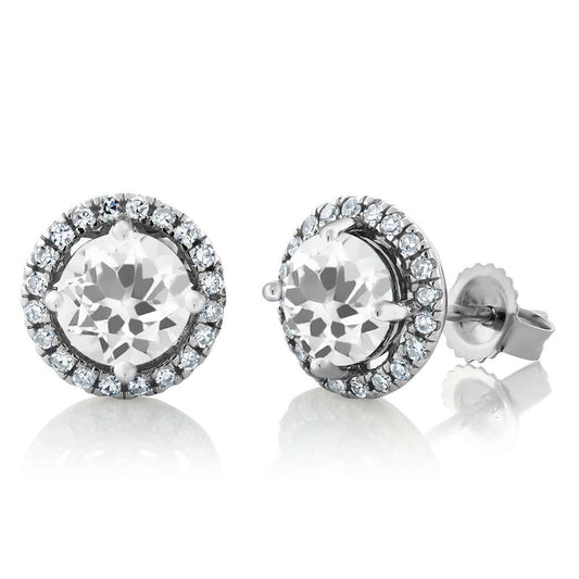 Orecchino A Bottone Da Donna Con Vero Diamanti Taglio Brillante Da 2,90 Carati, Oro Bianco 14K