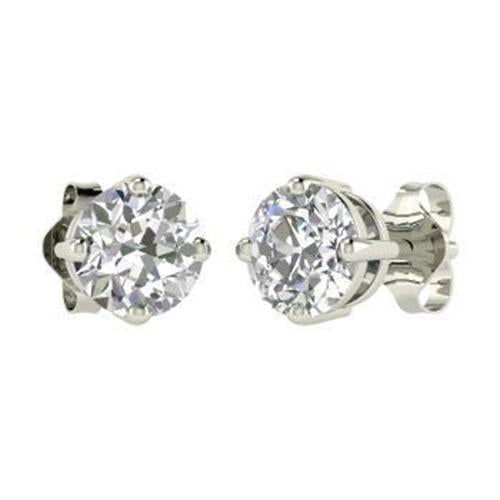 Orecchino A Bottone In Oro Bianco 14K Con Genuino Diamante Solitario Rotondo Da 1,5 Ct