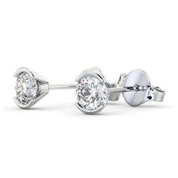 Orecchino A Bottone In Oro Bianco 14K Con Genuino Diamante Taglio Brillante Rotondo Da 1,3 Ct