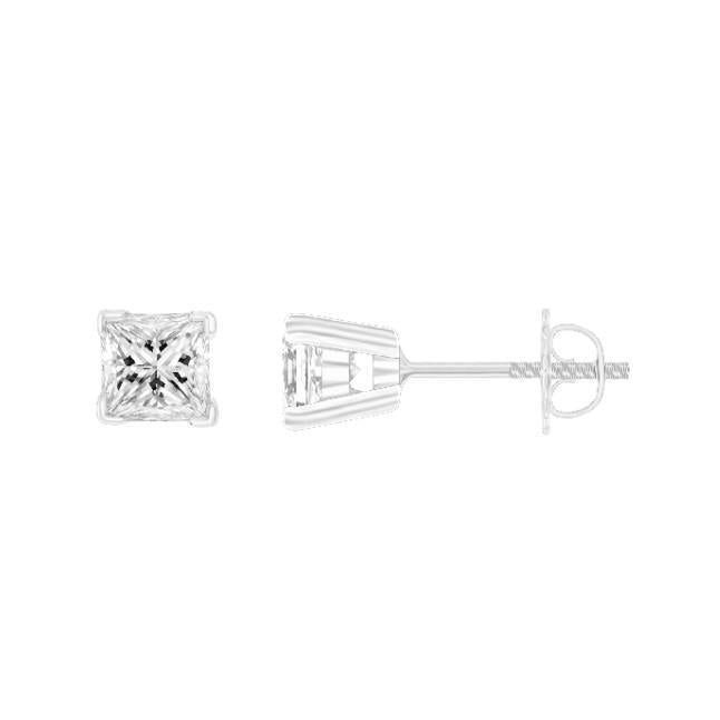 Orecchino A Bottone In Oro Bianco 14K Con Genuino Diamanti Taglio Princess Da 3,50 Ct