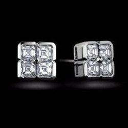 Orecchino A Bottone In Oro Bianco 14K Con Naturale Diamante Taglio Asscher 2 Carati