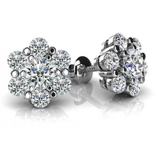 Orecchino A Bottone In Oro Bianco 14K Con Naturale Diamante Taglio Brillante Da 1,80 Ct