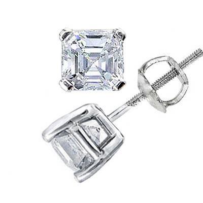 Orecchino A Bottone In Oro Bianco Con Naturale Diamante Taglio Asscher Da 2 Ct