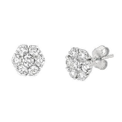 Orecchino A Bottone Rotondo Con Vero Diamante Stile Fiore In Oro Bianco 1.50 Carati 14K
