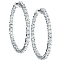 Orecchino A Cerchio Con Vero Diamante Taglio Brillante Rotondo In Oro Bianco 3.50 Ct.