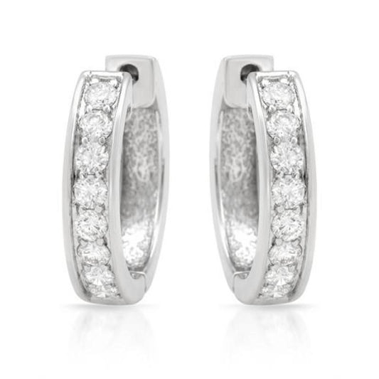 Orecchino A Cerchio Da Donna Con Naturale Diamanti Rotondi Da 1.50 Carati In Oro Bianco 14K