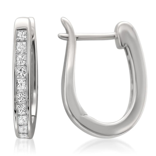 Orecchino A Cerchio In Oro Bianco 14K Con Naturale Diamante Taglio Principessa 3 Ct