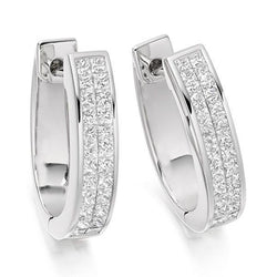 Orecchino A Cerchio In Oro Bianco 14K Con Vero Diamanti Taglio Principessa Piccolo Da 3,80 Ct