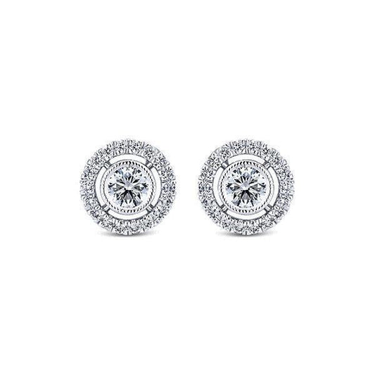 Orecchino A Lobo Con Genuino Diamante A Forma Rotonda 1.36 Carati In Oro Bianco 14K