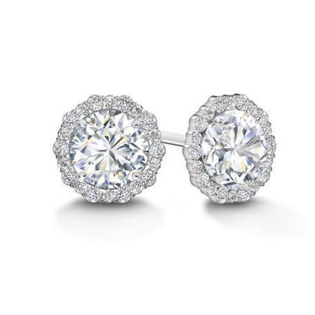 Orecchino A Lobo Con Vero Diamante Rotondo Da Donna. 1.9 Ct. Oro Bianco 14K