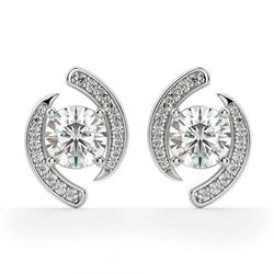 Orecchino A Lobo Da Donna Con Vero Diamante A Taglio Rotondo Da 1,9 Ct, Oro Bianco 14K