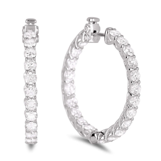 Orecchino Cerchio Oro Bianco 4.10 Carati Splendido Vero Diamante Taglio Rotondo