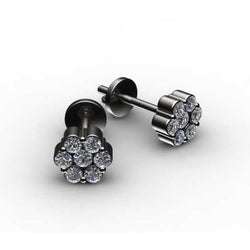 Orecchino Con Borchie A Forma Di Fiore Con Genuino Diamante Taglio Rotondo Da 2,10 Ct