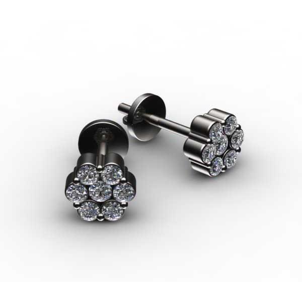 Orecchino Con Borchie A Forma Di Fiore Con Genuino Diamante Taglio Rotondo Da 2,10 Ct
