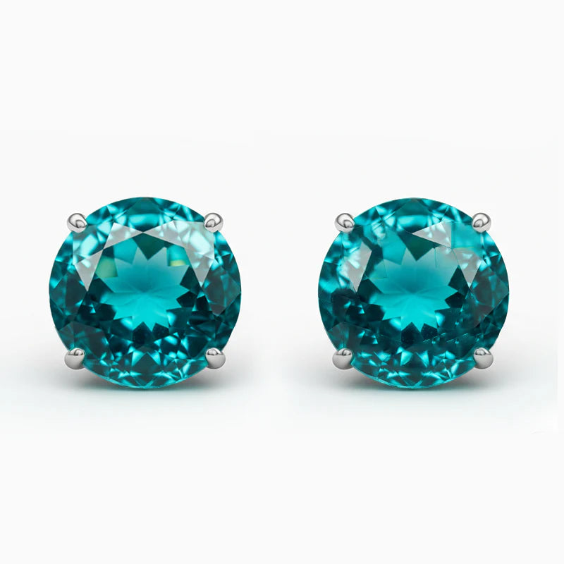 Orecchino Paraiba rotondo in oro bianco 2 carati