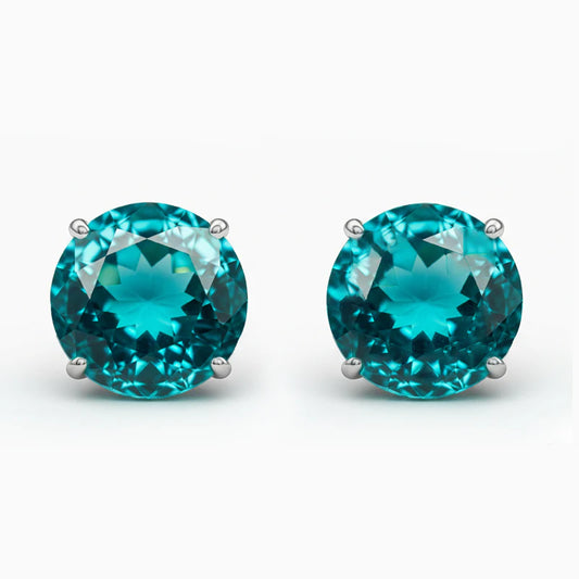 Orecchino Paraiba rotondo in oro bianco 2 carati