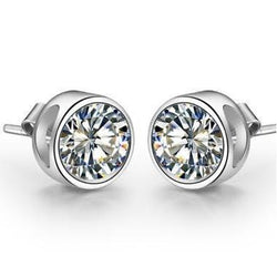 Orecchino Rotondo Con Genuino Diamante Solitario Incastonato A Castone Oro Bianco 4 Ct.