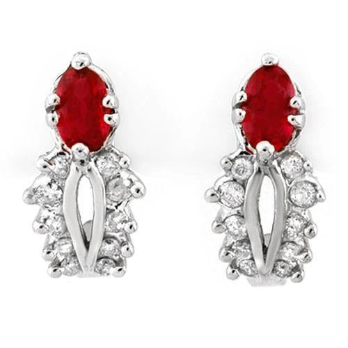 Orecchino a Bottone Rubino Rosso Ovale Taglio E Diamante Oro Bianco 3 Carati 14K