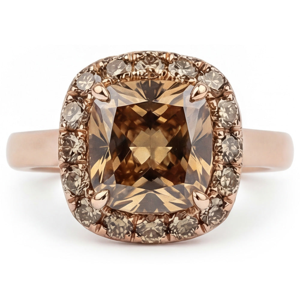 Oro 14 Carati Rosa Diamante Deserto Diamante Anello Halo 2 carati