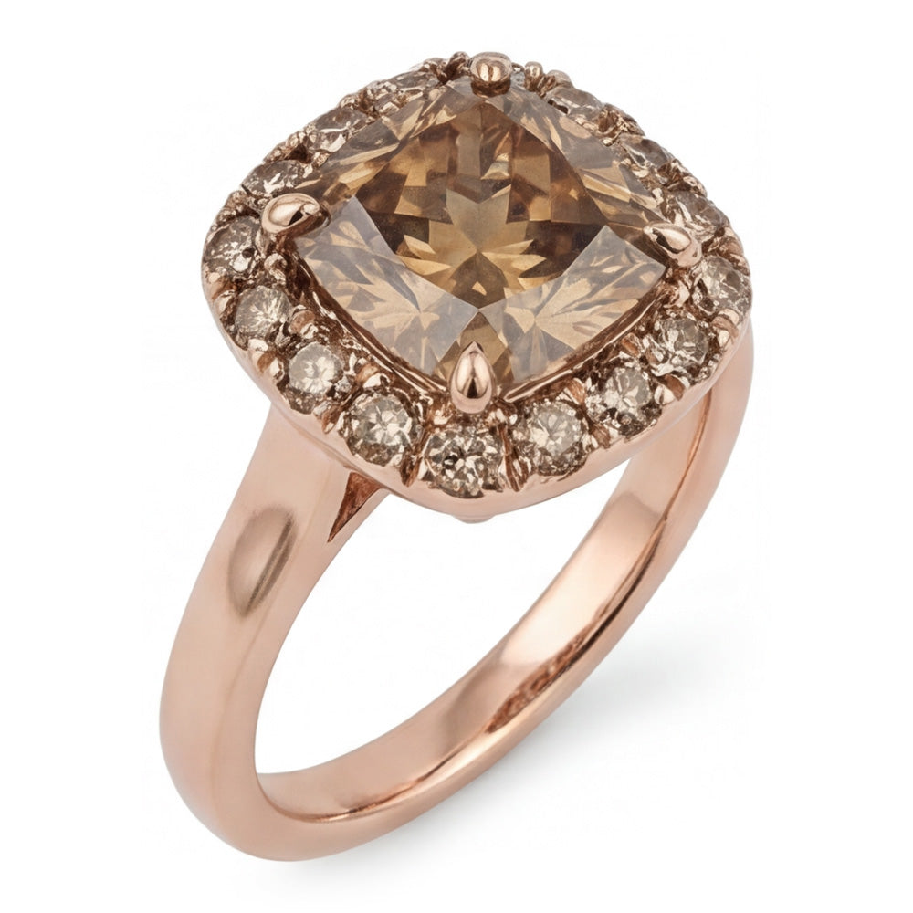 Oro 14 Carati Rosa Diamante Deserto Diamante Anello Halo 2 carati
