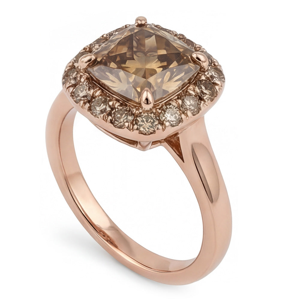 Oro 14 Carati Rosa Diamante Deserto Diamante Anello Halo 2 carati