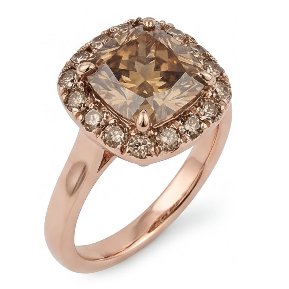 Oro 14 Carati Rosa Diamante Deserto Diamante Anello Halo 2 carati
