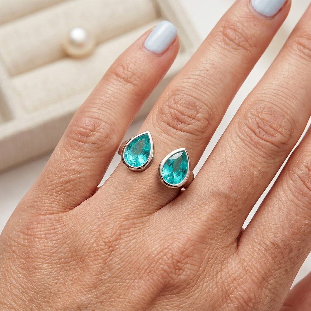 Oro Bianco 14K Paraiba Neon Anello Pietra Colorata – 1-carati
