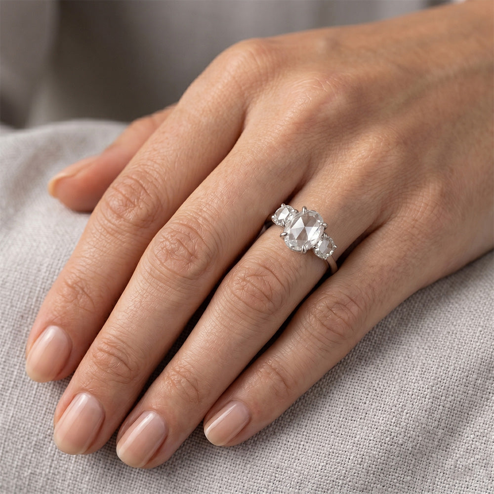 Oro Bianco 14K Taglio Rosa Diamante Fine Trilogia 2,75 carati