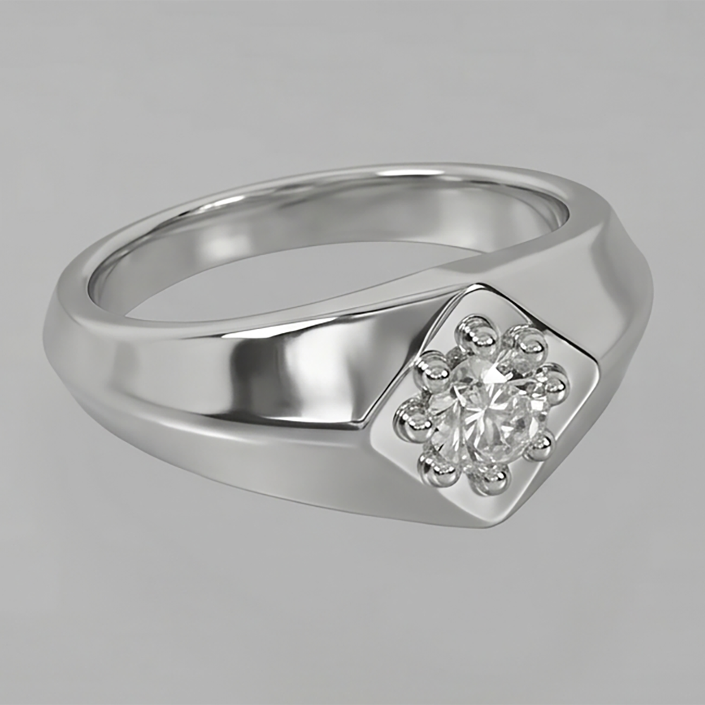 Oro Bianco Anello da Uomo Reale Diamante