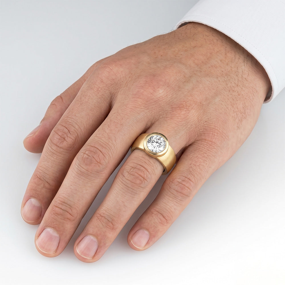 Oro Giallo 14K Diamante Anello Uomo – 1,50-carati Taglio Rotondo