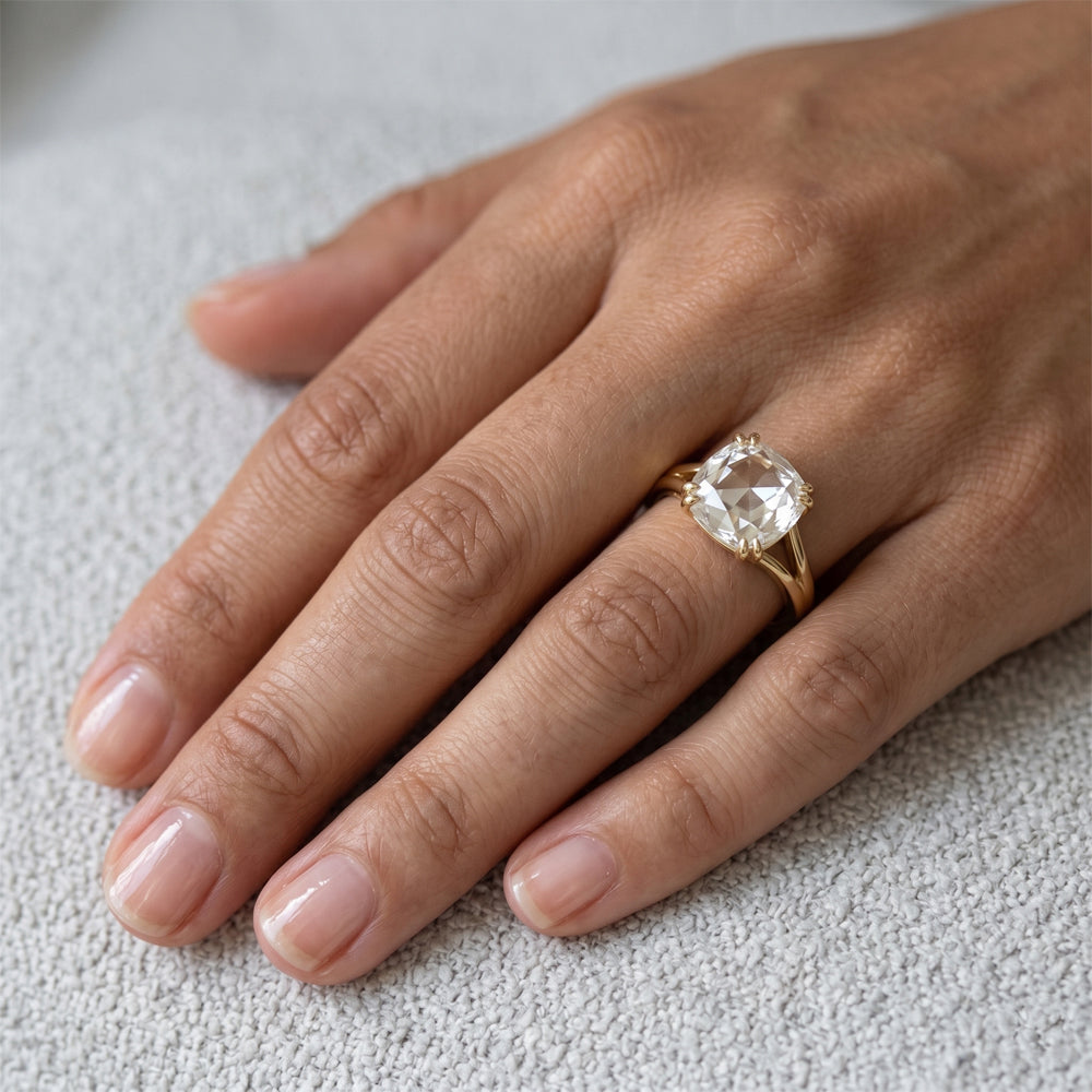 Oro Giallo 14K Taglio Rosa Diamante Anello Solitario 3,75 carati