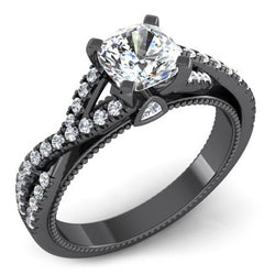 Oro Nero Vero Cuscino Diamante Donna Anello Con Accenti