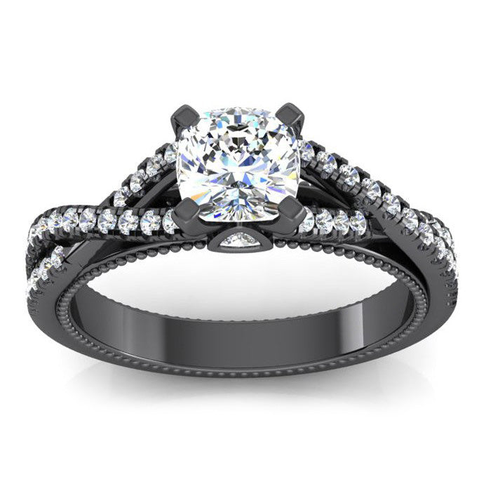 Oro Nero Vero Cuscino Diamante Donna Anello Con Accenti