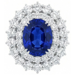 Oro bianco 14K 10 ct. Anello con zaffiro a cuscino e diamanti rotondi