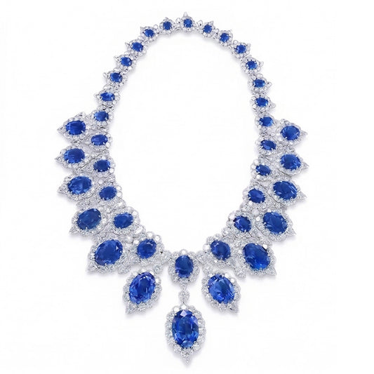Oro bianco 291,17 ct. Gioielli con collana di zaffiri blu e diamanti bianchi