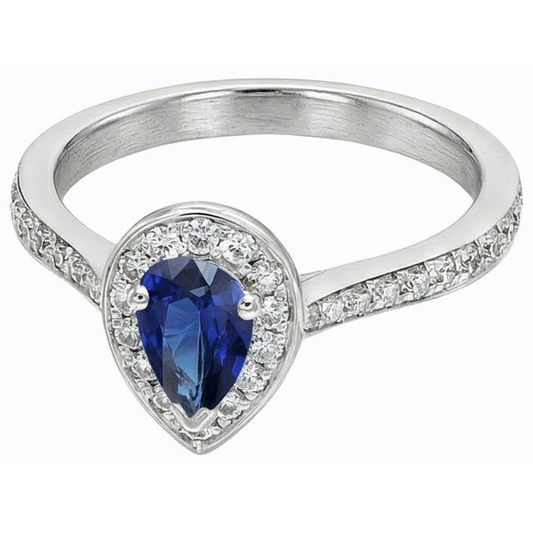 Oro bianco Halo Ceylon Zaffiro Anello Gioielli con diamanti accentati 4 carati