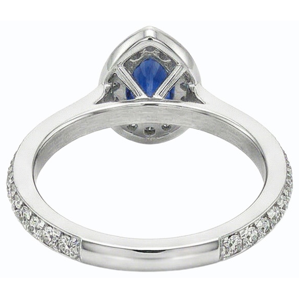 Oro bianco Halo Ceylon Zaffiro Anello Gioielli con diamanti accentati 4 carati