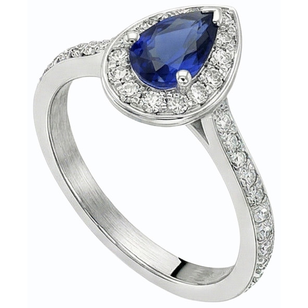 Oro bianco Halo Ceylon Zaffiro Anello Gioielli con diamanti accentati 4 carati
