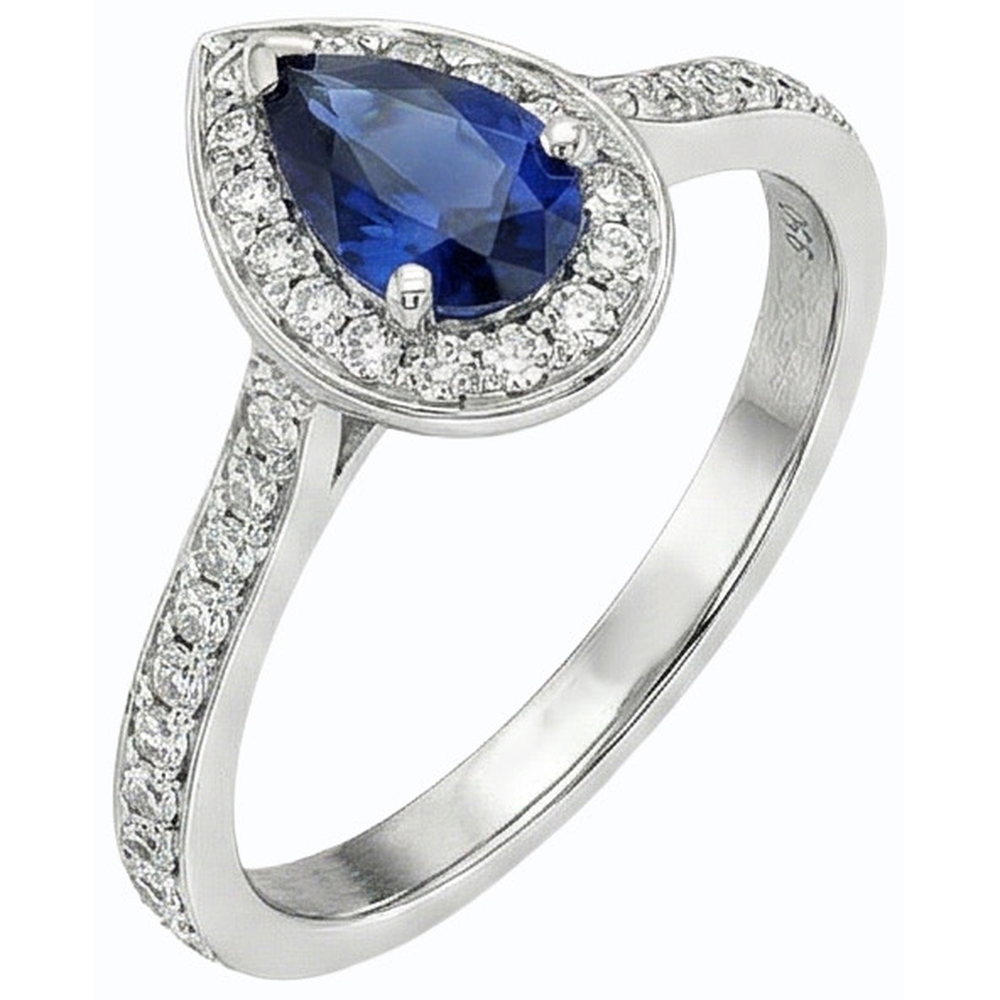 Oro bianco Halo Ceylon Zaffiro Anello Gioielli con diamanti accentati 4 carati