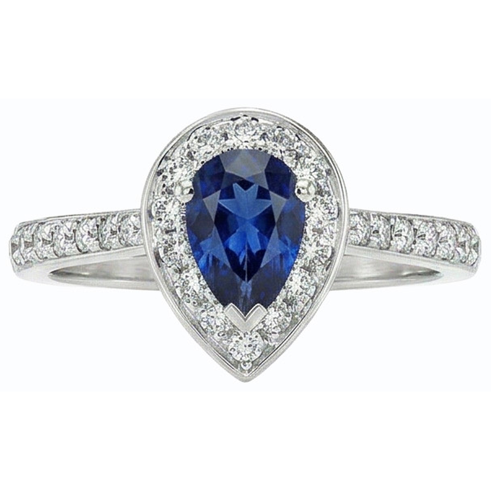 Oro bianco Halo Ceylon Zaffiro Anello Gioielli con diamanti accentati 4 carati