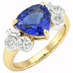 Oro giallo Zaffiro dello Sri Lanka taglio trilioni di diamanti 6,10 ct. Squillo
