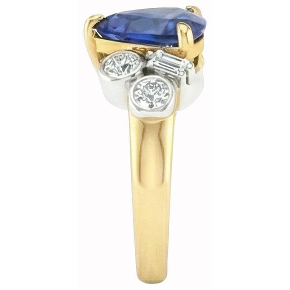 Oro giallo Zaffiro dello Sri Lanka taglio trilioni di diamanti 6,10 ct. Squillo