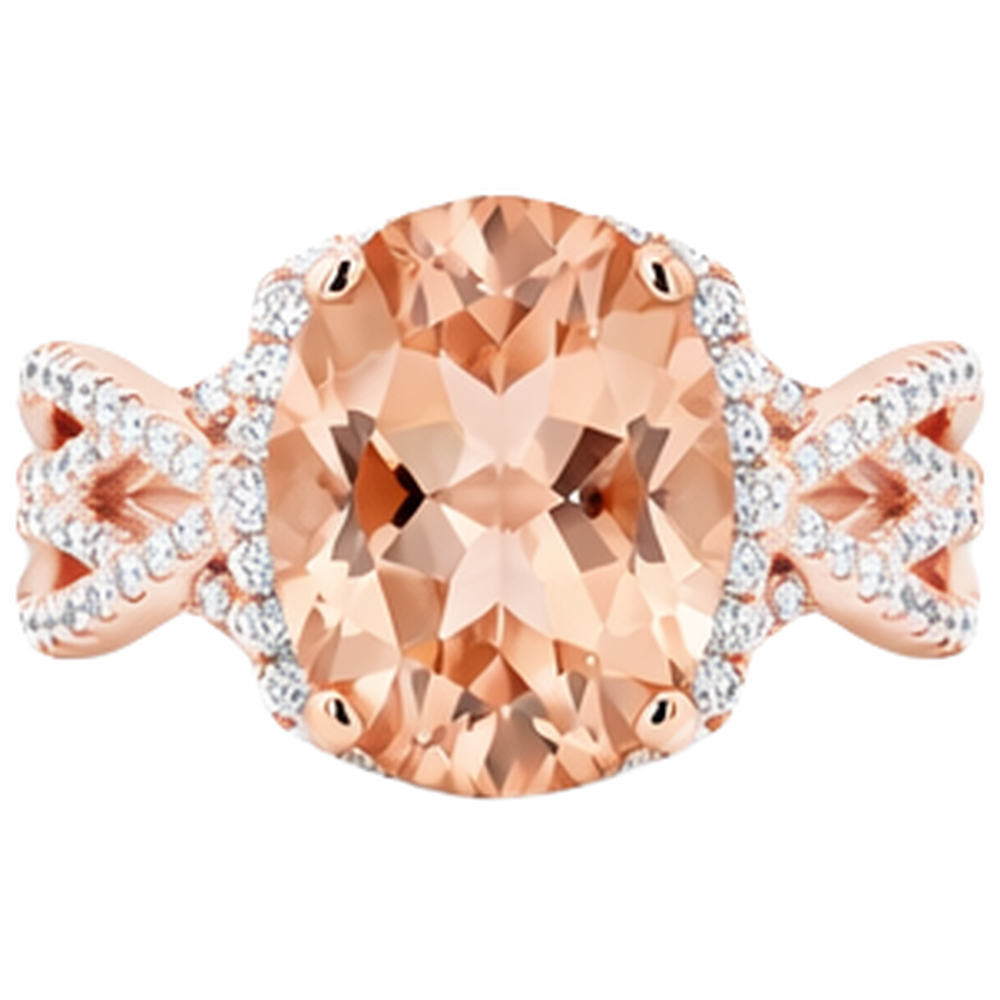 Oro rosa 14 carati 11.50 ct. Anello Morganite Con Diamanti Anniversario