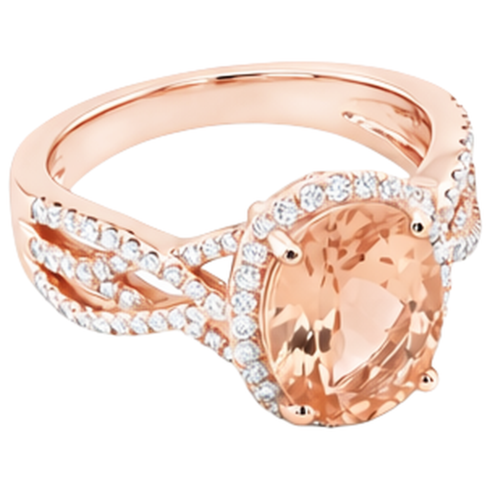 Oro rosa 14 carati 11.50 ct. Anello Morganite Con Diamanti Anniversario