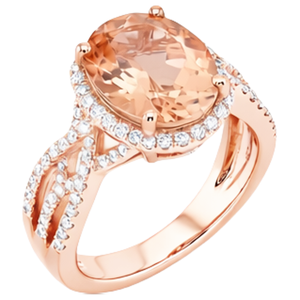 Oro rosa 14 carati 11.50 ct. Anello Morganite Con Diamanti Anniversario