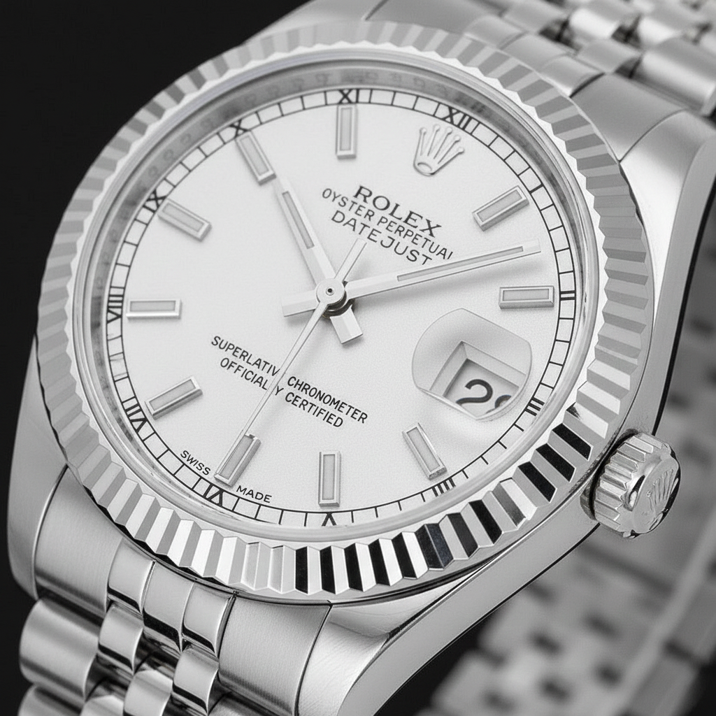 Orologio Datejust 31mm Rolex in oro bianco con lunetta scanalata
