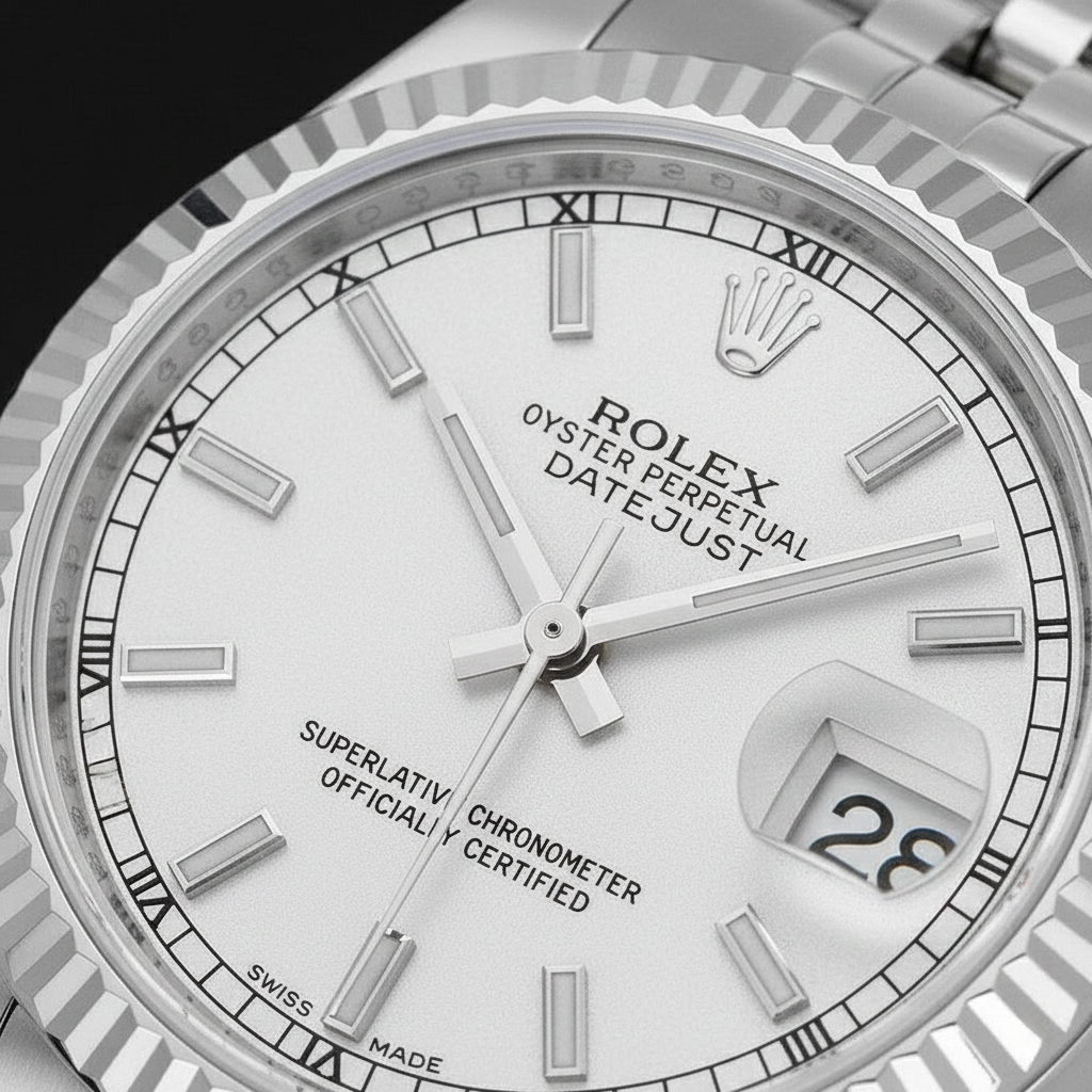 Orologio Datejust 31mm Rolex in oro bianco con lunetta scanalata