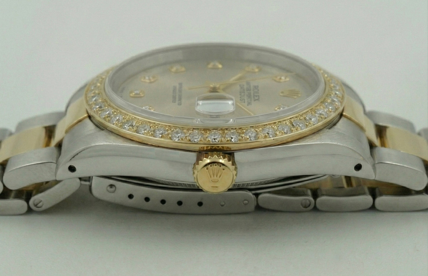 Orologio Datejust con quadrante in diamanti e lunetta bicolore