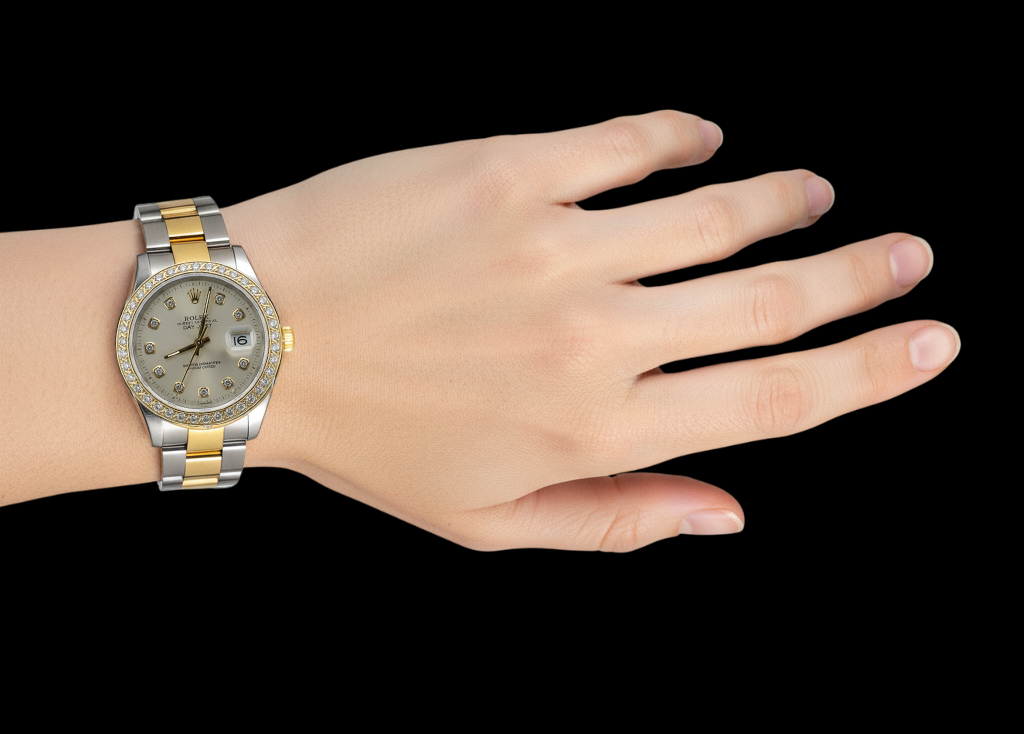 Orologio Datejust con quadrante in diamanti e lunetta bicolore